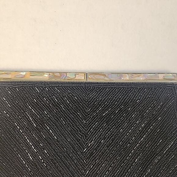 Vintage Black Beaded Clutch Evening Bag Purse Seashell Embellishments - Picture 2 of 5